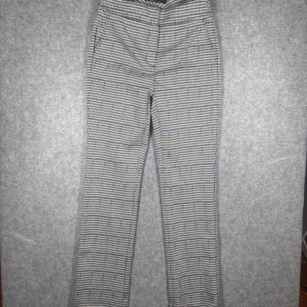 White House Black Market Blue White Checkered Straight Leg Pants 0P Business